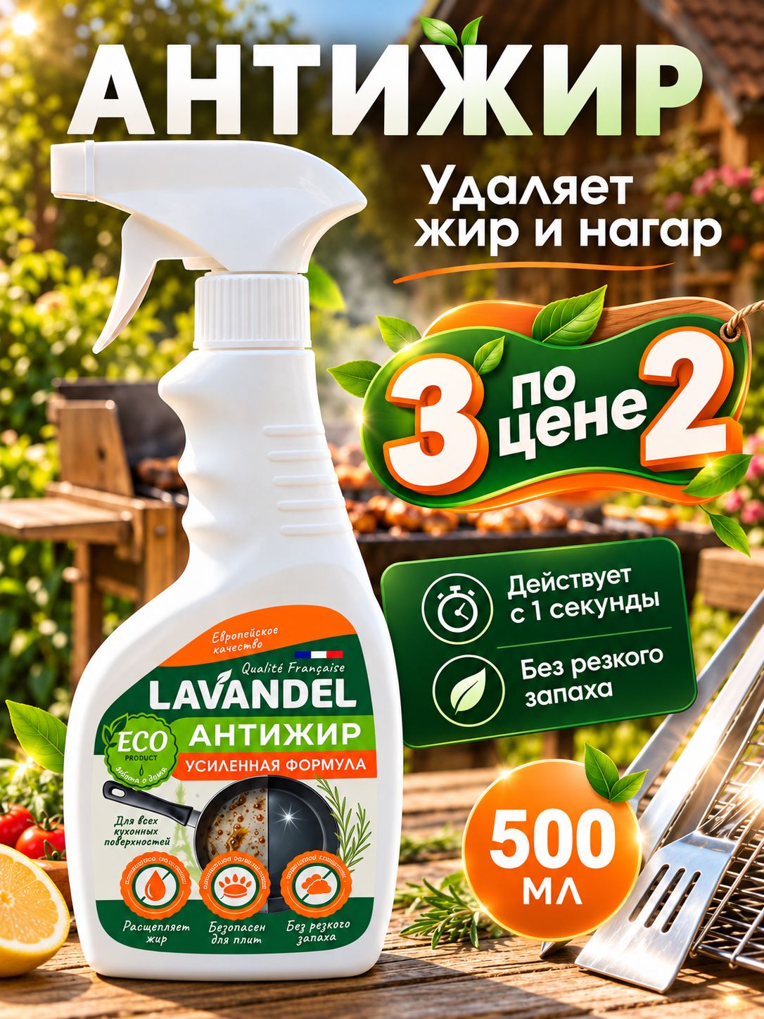 Антижир для кухни, LAVANDEL, 500 мл