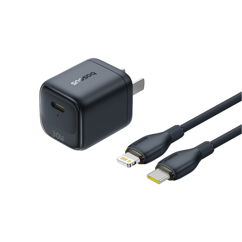 Baseus 30W GaN зарядное устройство для iPhone 8-14 черный комплект с кабелем 1.5м и поддержкой PD Версия：Сертифицирован