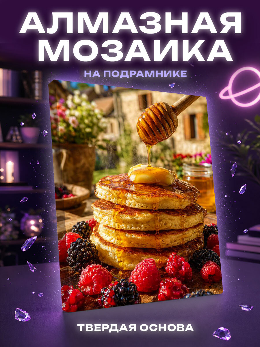 Алмазная мозаика Утро на пасеке: горячие оладьи и ягоды