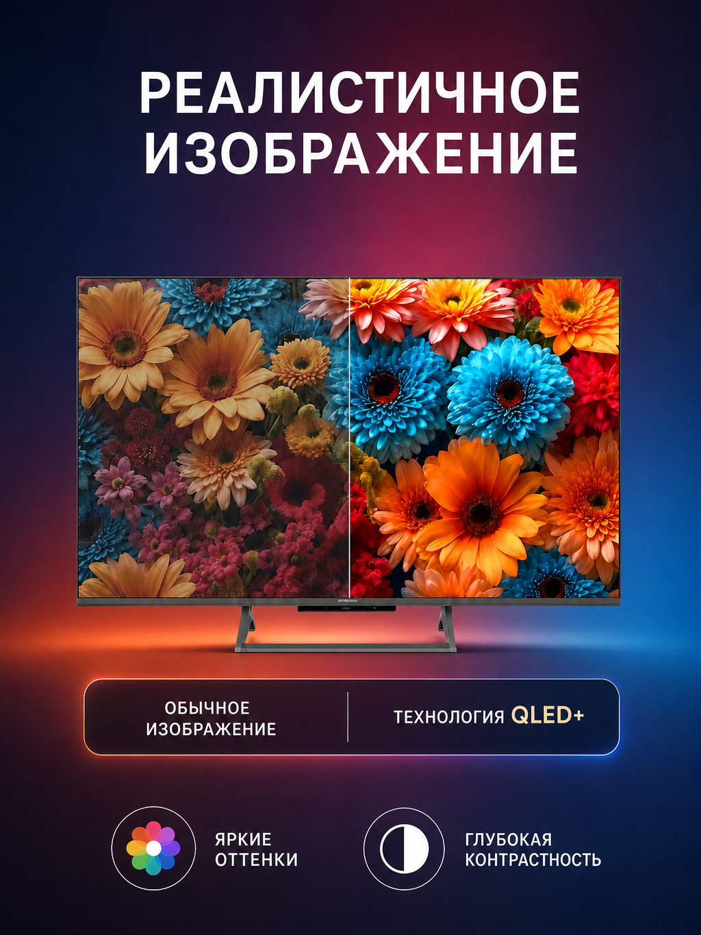 Телевизор Skyworth 55" 55Q67H, QLED+, 4K Ultra HD, Google TV, черный — фото 1