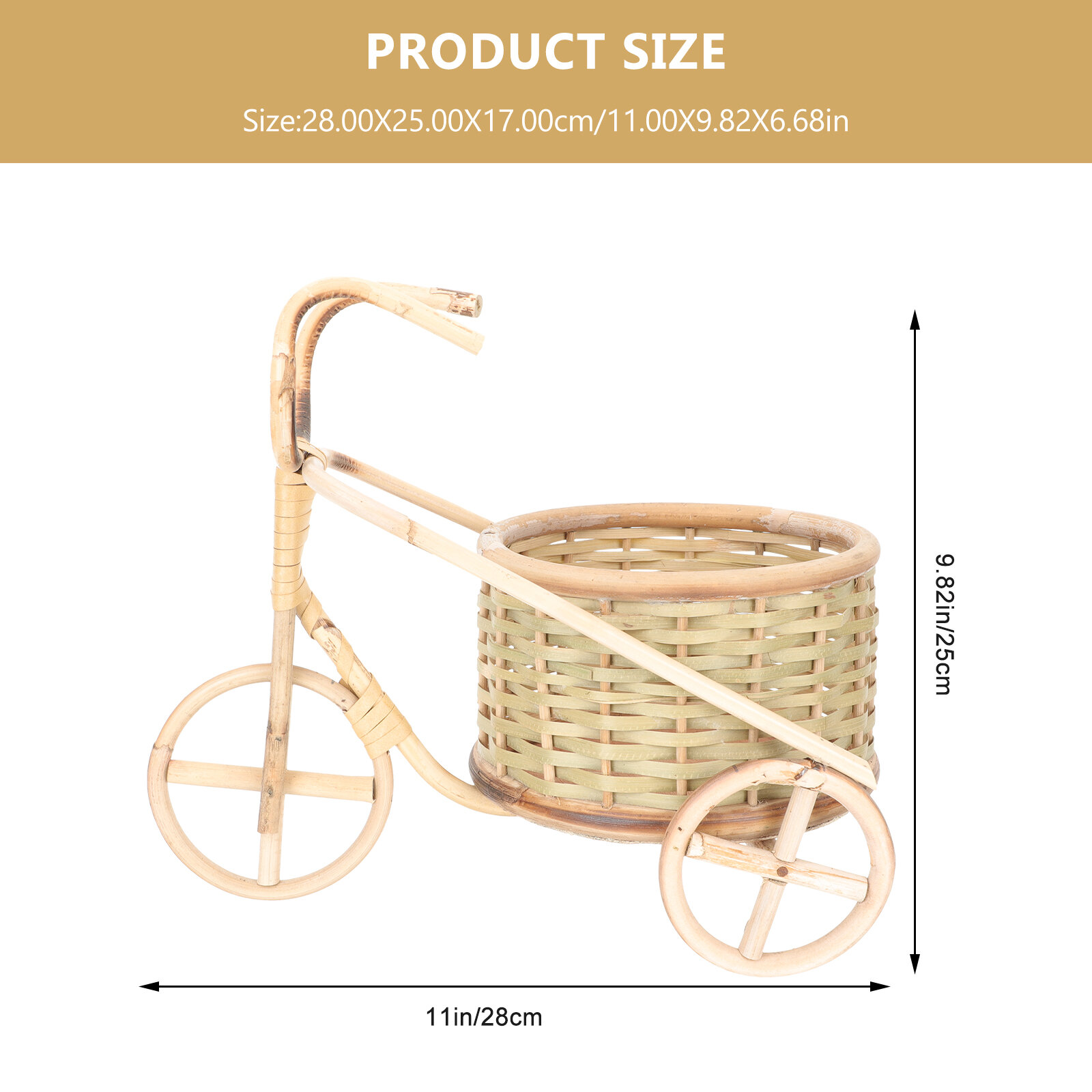 Трехколесная Корзина Для Еды Из Бамбука Ручной Работы Веселого Цвета 28x25cm