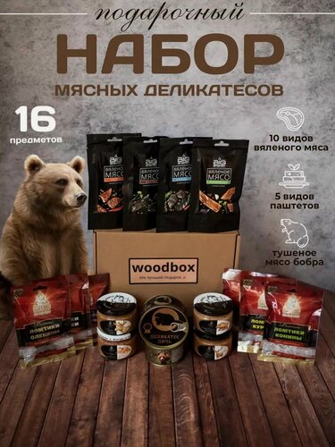 Изображение товара Вкусный подарок, мясной подарочный набор мужчине из дичи и вяленого мяса