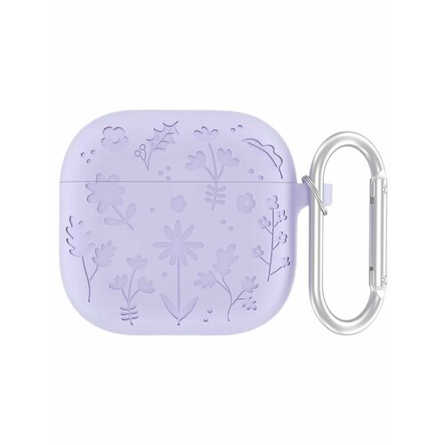 фото Чехол для airpods pro 3 силиконовый, сиреневый "цветы", с карабином axbox