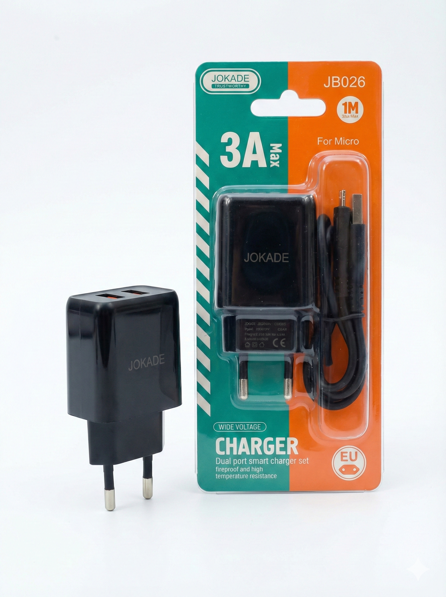 Сетевое зарядное устройство JOKADE JB026, адаптер питания Micro USB, 220В, черный — фото 1