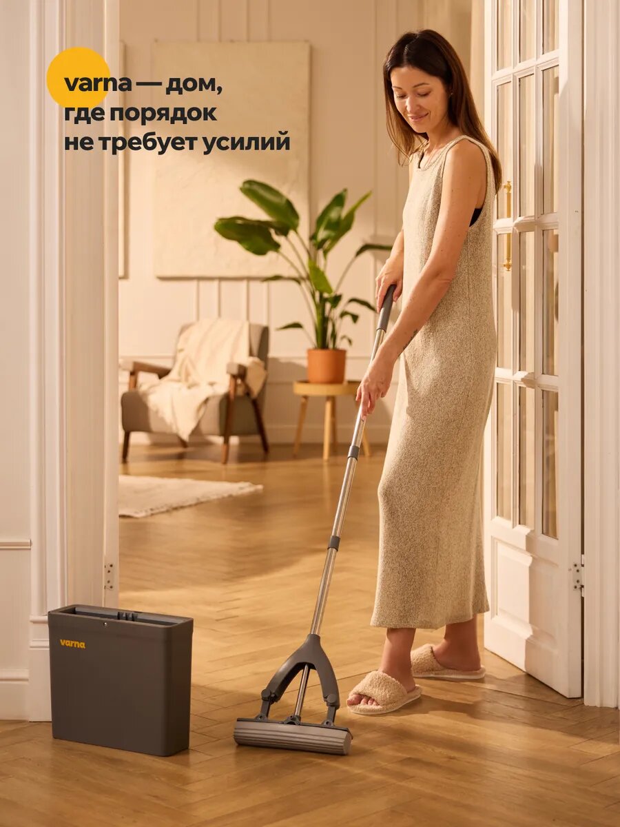 Швабра ПВА губчатая складная с отжимом и ведром varna light, 130 см, 5.5 л — фото 1