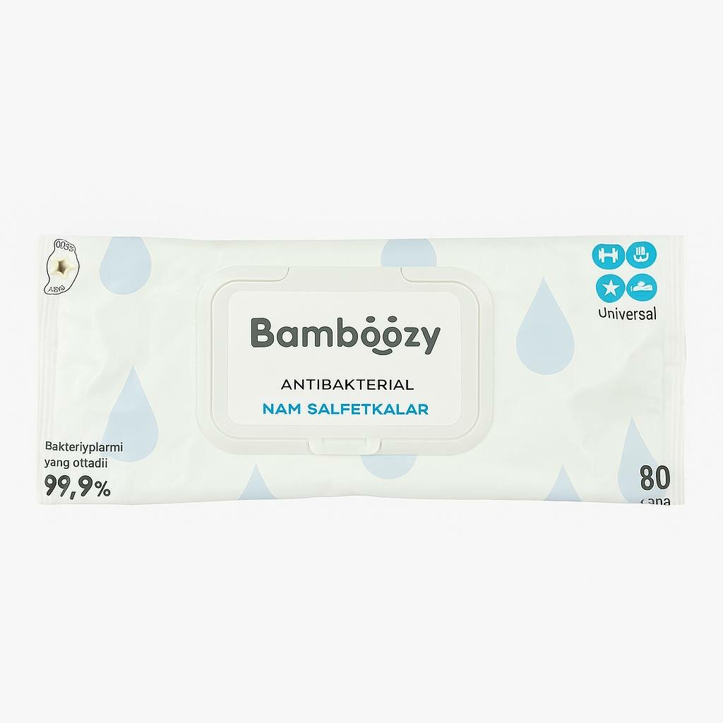 Влажные салфетки "Bamboozy", для всех типов кожи, антибактериальные, гипоаллергенные, 80 штук — фото 1