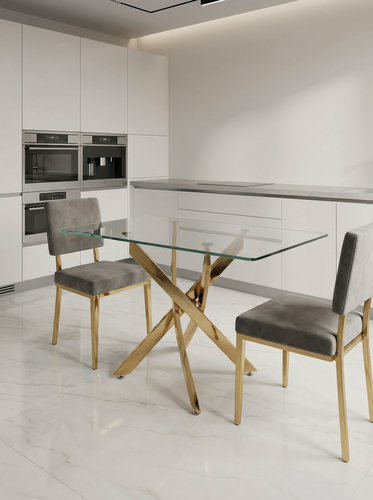 Изображение товара Стеклянный стол для кухни Рим 10 прозрачный/золото (1000х700 мм)