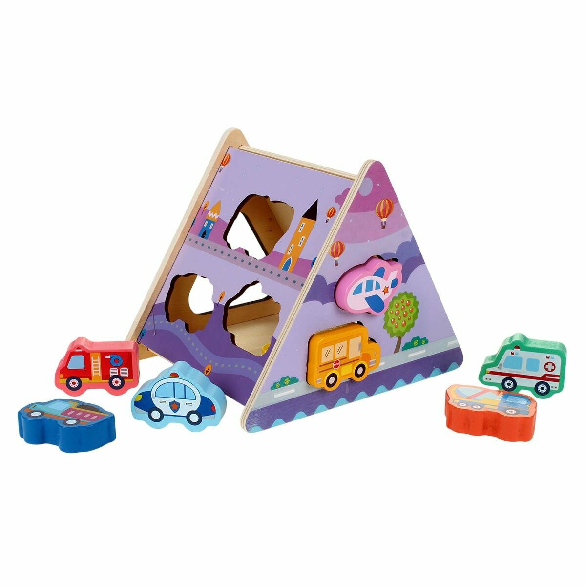 Деревянный бизидомик "Бизидомик Машины", треугольный, 18,5×15×12,5 см, 4 машинки, моторика