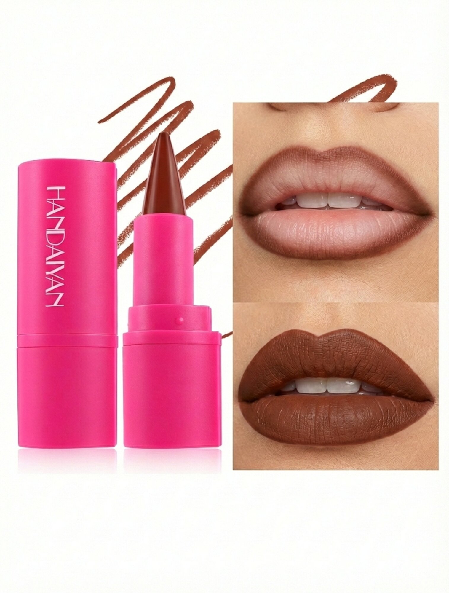 Помада-карандаш HANDAYAN, для губ, свнтло-коричневая, 2 в 1, карандаш и помада