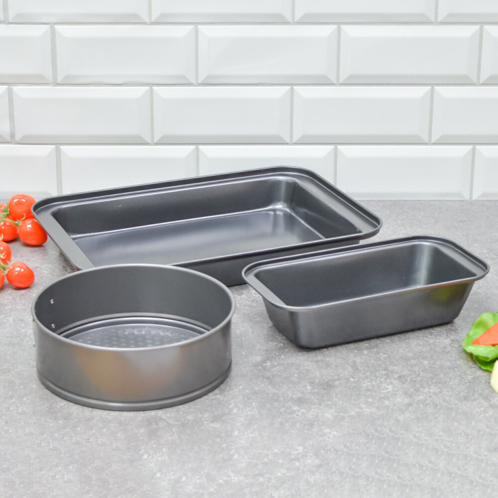 Набор форм для выпечки 3 шт, металл, круглая и прямоугольные, 37х25х5 см