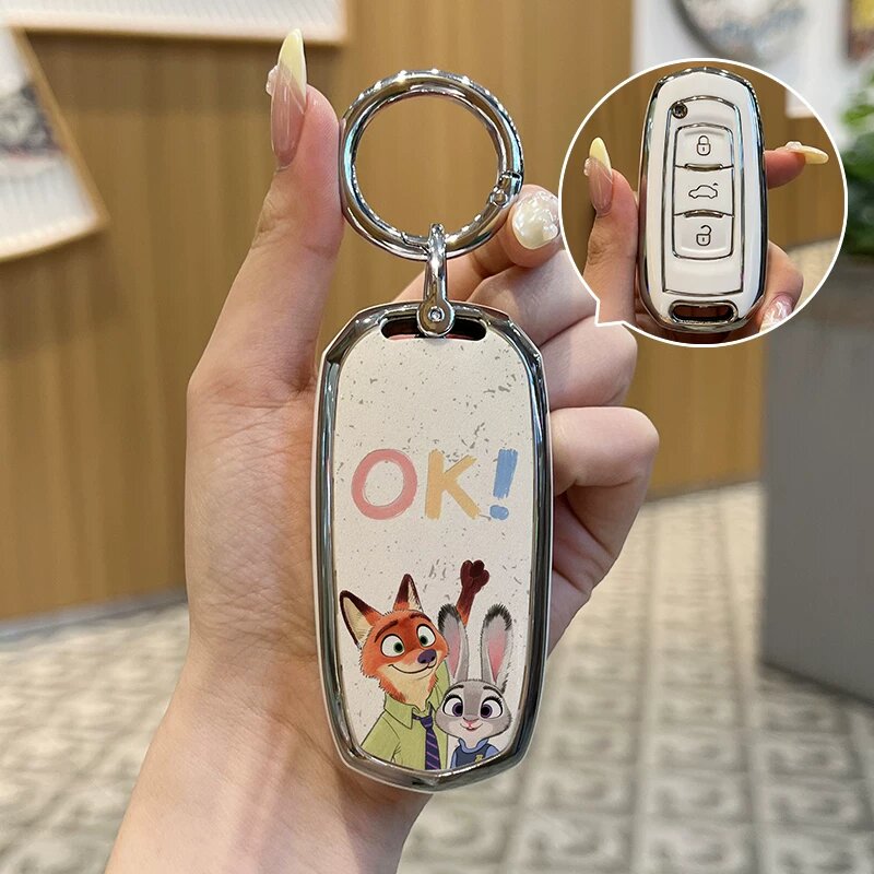 Чехол для ключа Geely B Style с рисунком лисы и кролика и металлическим кольцом