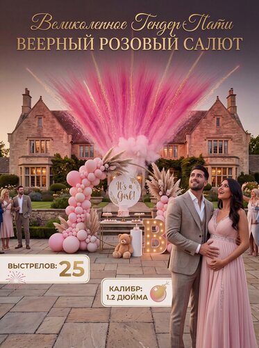 Изображение товара Веерный салют для гендер пати ( девочка) 25 выстрелов.