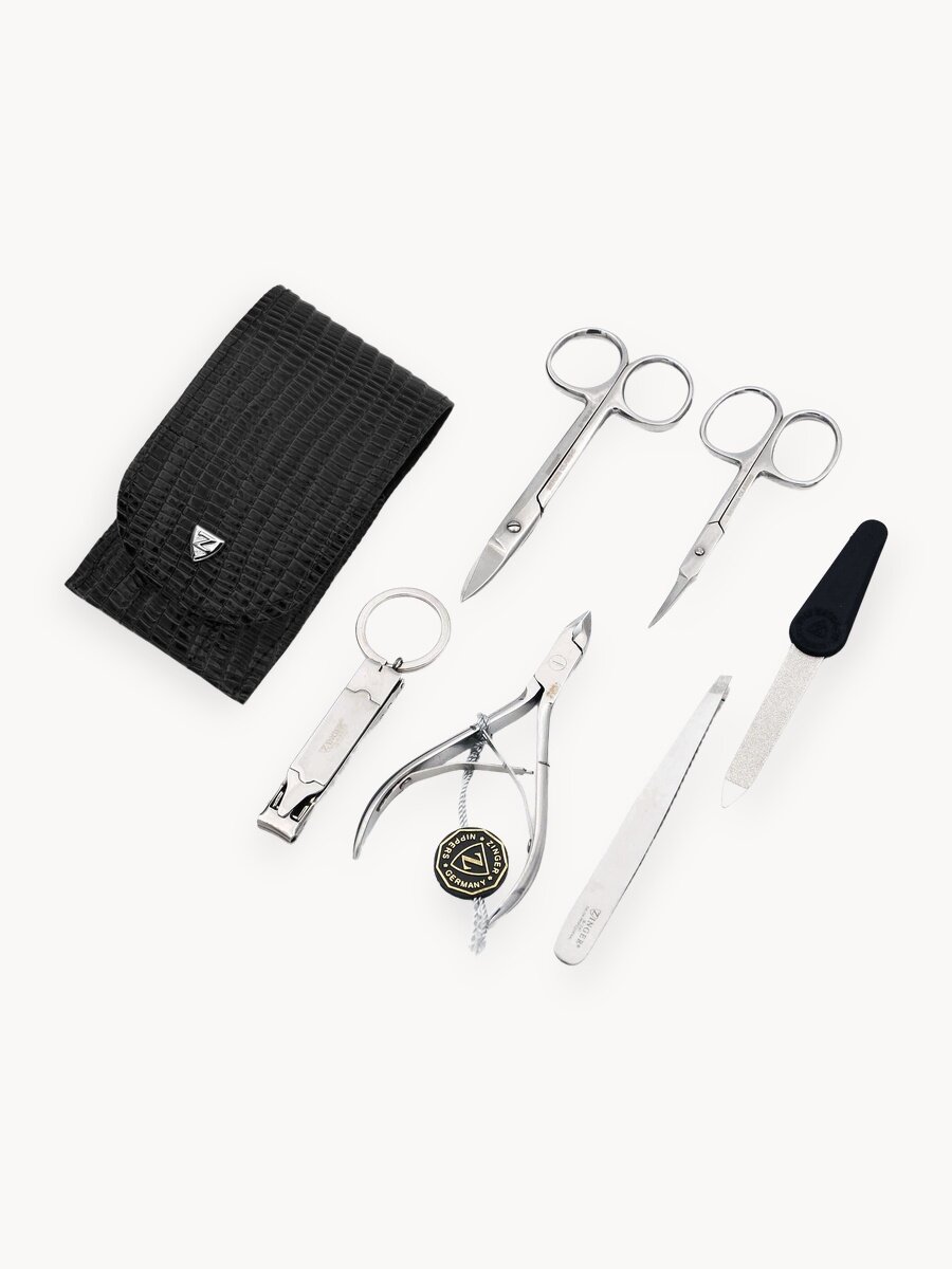 Маникюрный набор мужской Zinger MS-ZM-13, натуральная кожа, 6 предметов, серебристый/черный лофт