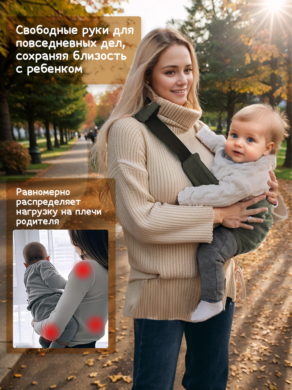 Переноска-слинг мастол, для новорожденных, 100% Хлопок, хаки — фото 1