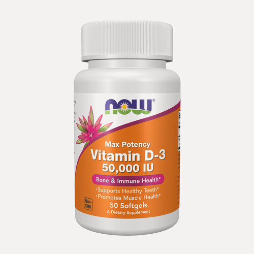 Изображение товара NOW Vitamin D 3 50.000 IU, Витамин Д3, 1250мкг 50 капсул, Витамины для зубов и костей, для мышц, для суставов и связок