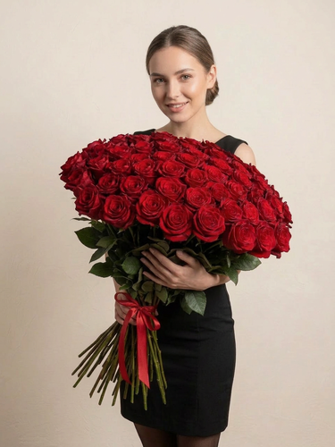 Изображение товара Букет Длинные Розы, 51 шт / Высокие (Длинные) Розы / Доставка Цветов / 51 роза, 100 см