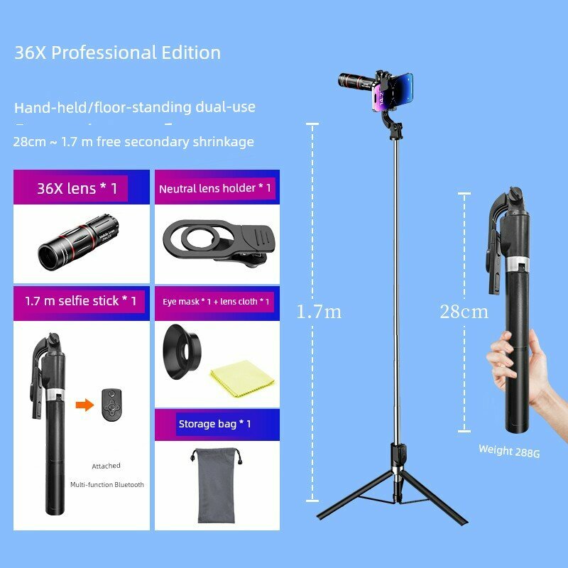 36x Смартфон-телескопическая линза с 1.7м Bluetooth-самофоном для концертной съемки, расширенная дальность и