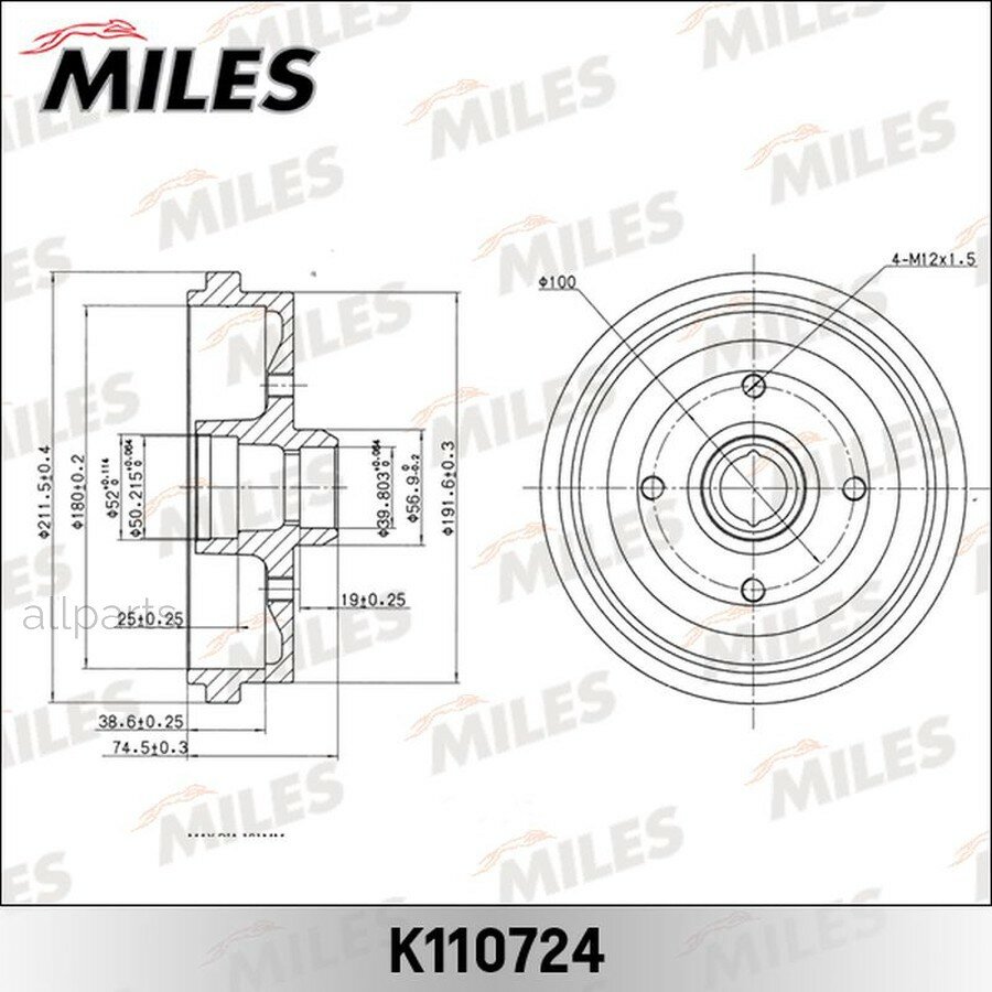 MILES K110724 Барабан тормозн GOLFII/JETTAII/TOLEDO/POLO