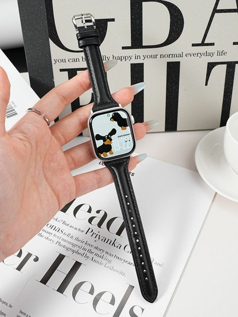 Подходит для Apple Watch S10: тонкий кожаный ремешок для Apple Watch S9