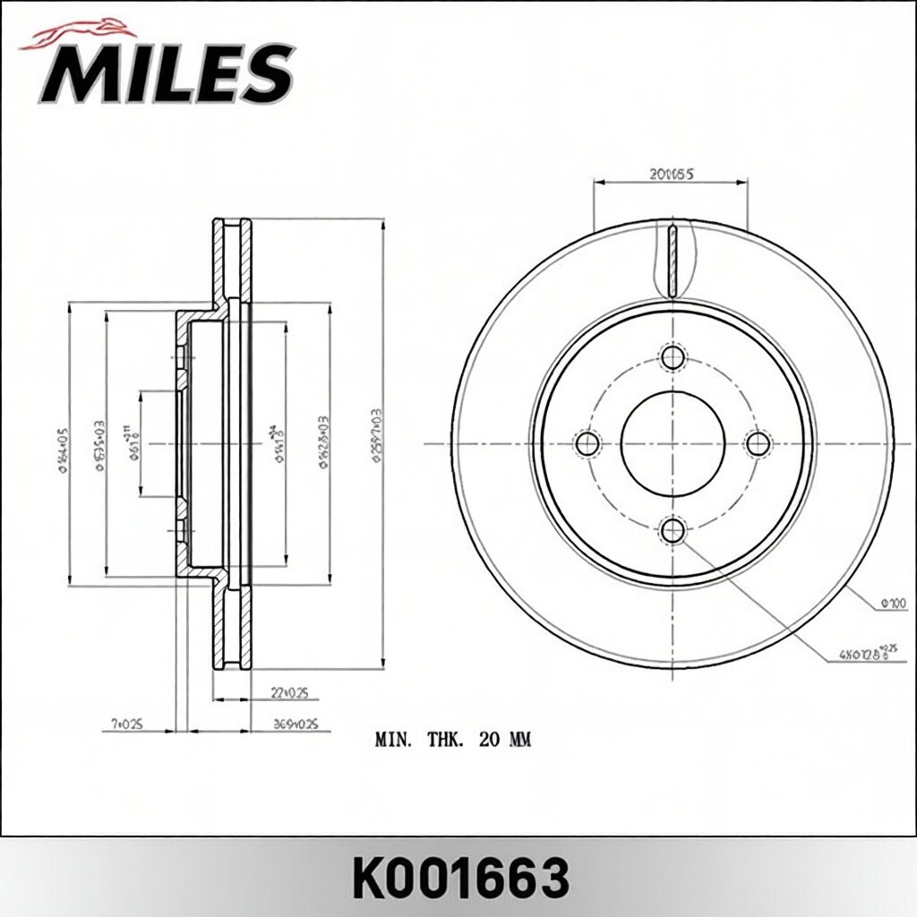 Диск тормозной NISSAN BLUEBIRD SYLPHY 06-12 передний. K001663 Miles арт. K001663