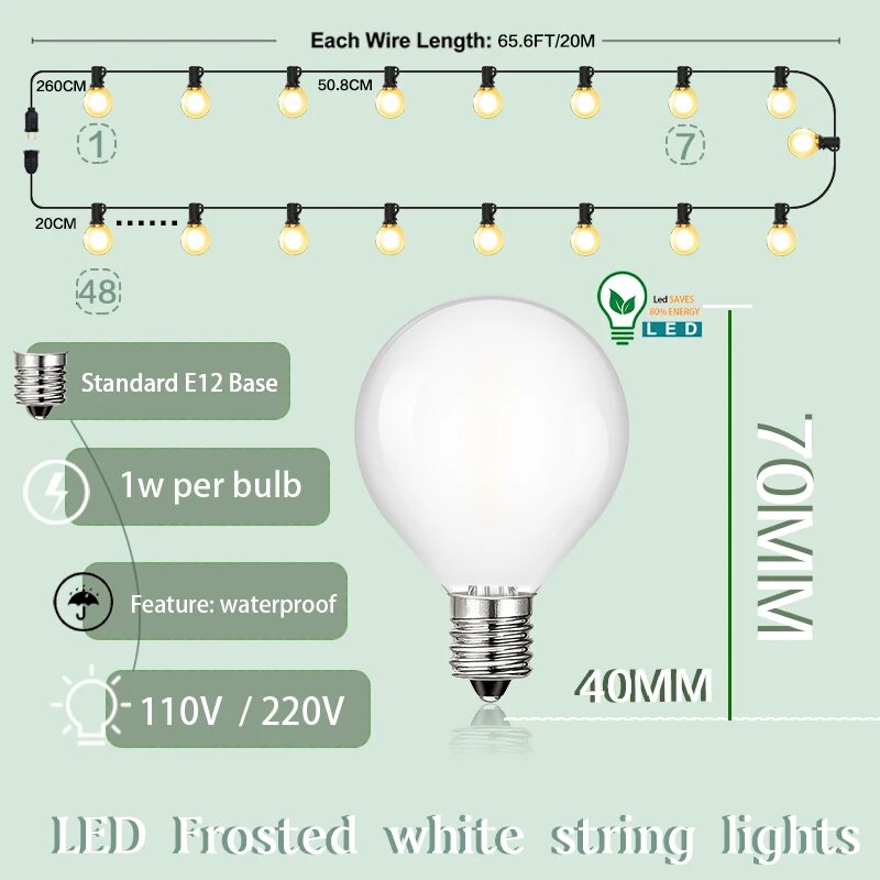 Винтажная гирлянда Grensk G40 20M 48bulbs EU 220V