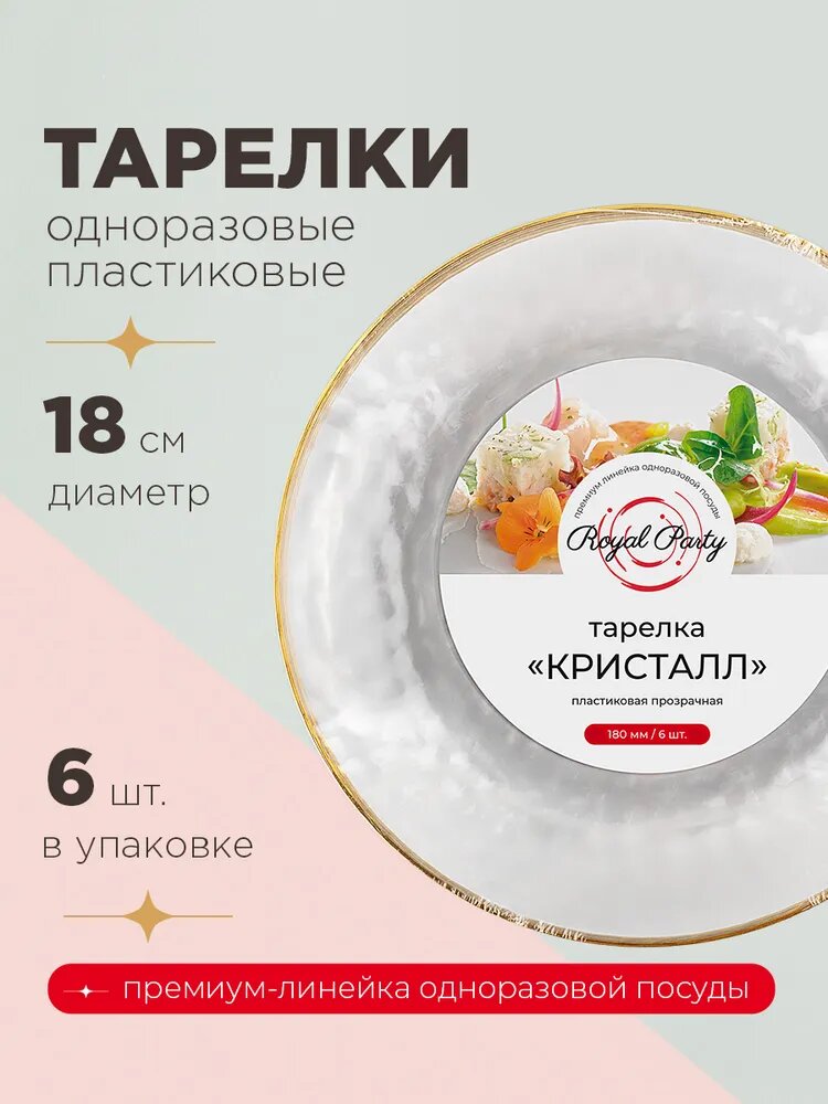 Тарелка пластиковая, Кристалл, 18 см, 6 шт. Royal Party