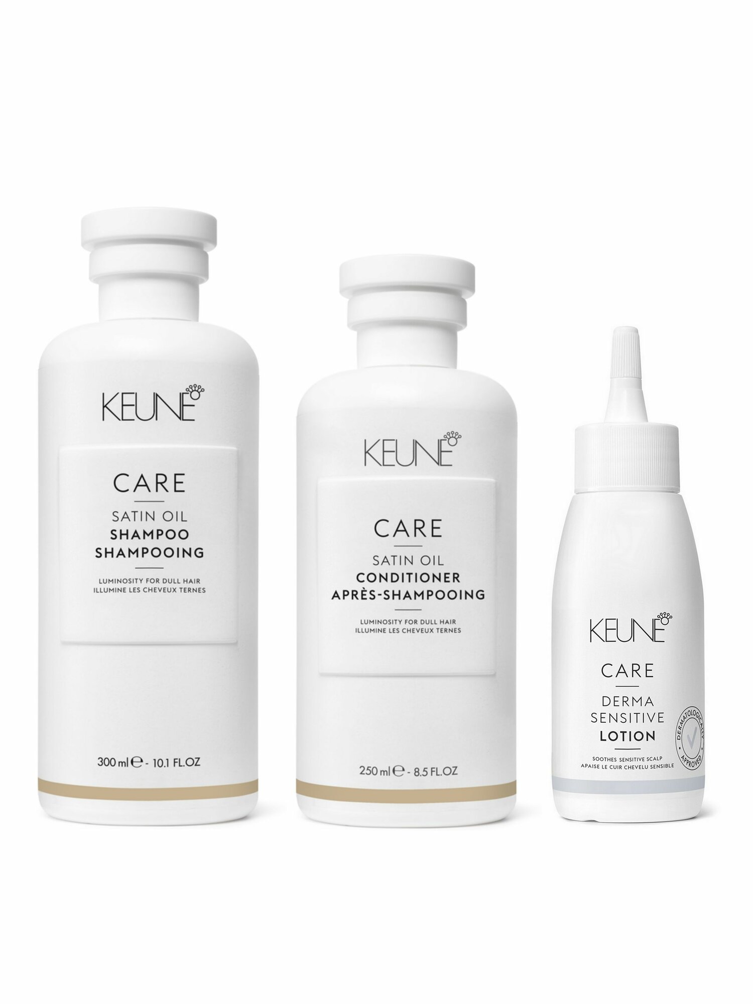 Keune Набор Satin Oil шампунь и кондиционер + лосьон Derma Sensitive
