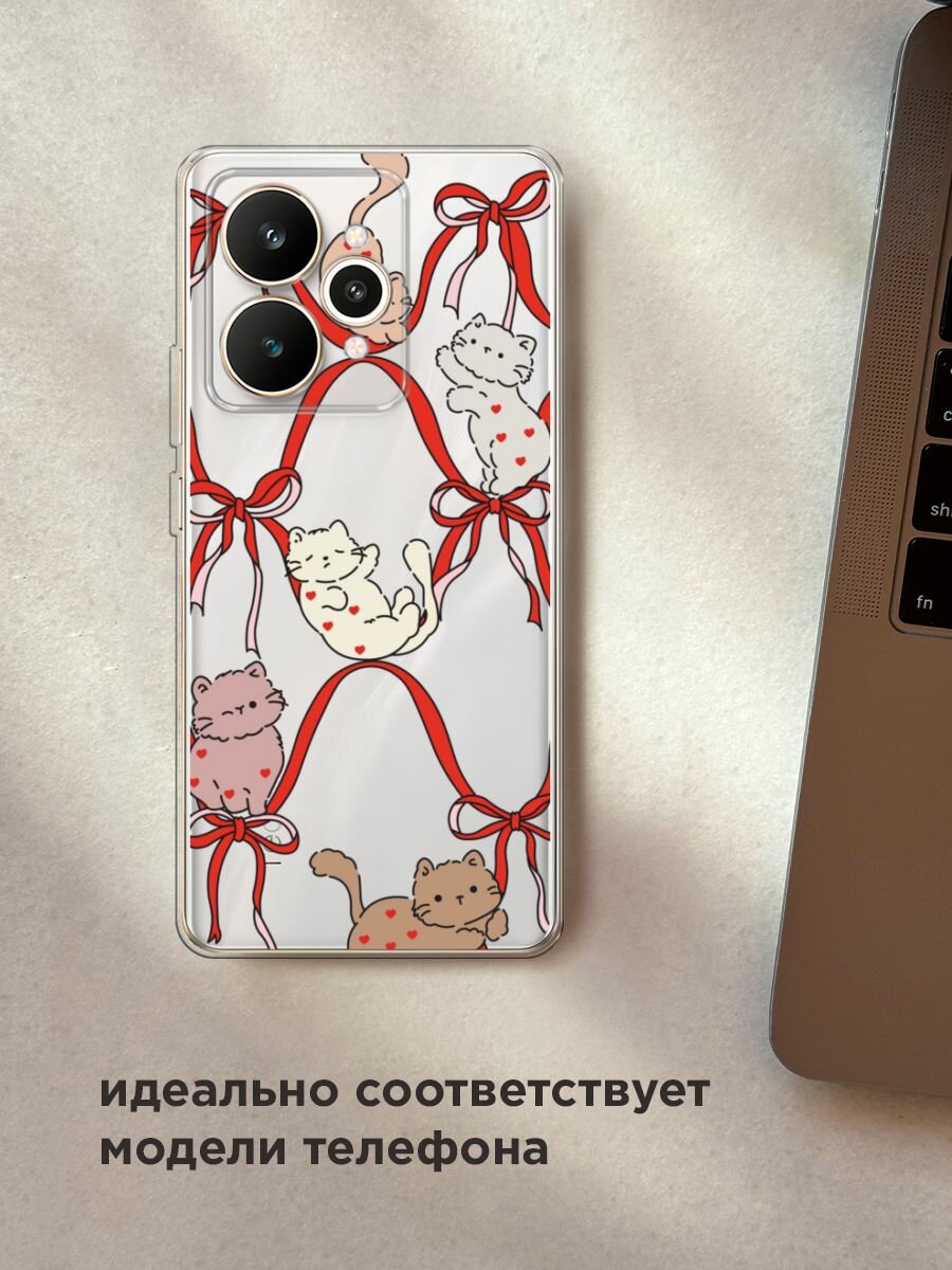 Чехол на Realme 15 / Реалми 15 с принтом "Котики в ленточках 2", прозрачный — фото 1