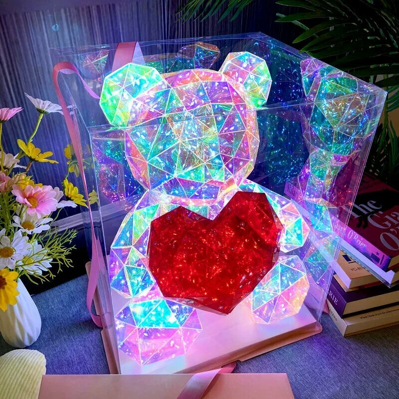 Маленькая красная фигурка сердечного медвежонка с LED-подсветкой, 24x22x30 см, без музыки, подарок на день рождения