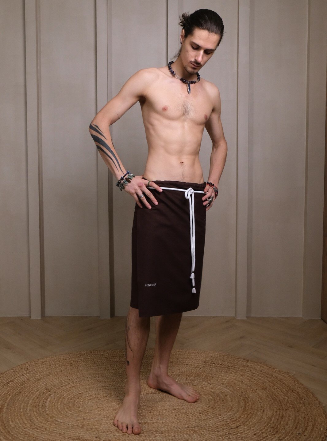 Льняной мужской килт для бани Фенглер Fengler коричневый на шнуре