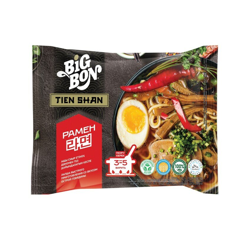 Лапша Big Bon Ramen, со вкусом острой говядины, быстрое приготовление, 100г