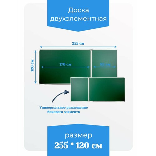 фото Доска двухэлементная магнитная полимерная, мелмар, 2550х1200 мм, (меловая)