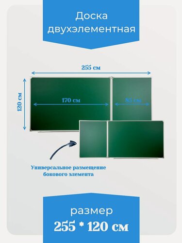 Изображение товара Доска двухэлементная магнитная полимерная, МелМар, 2550х1200 мм, (меловая)