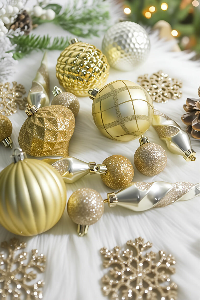 Набор елочных шаров и украшений зимние сокровища, пластик, золотой, 4-15 см, упаковка 50 шт, Winter Deco 220013