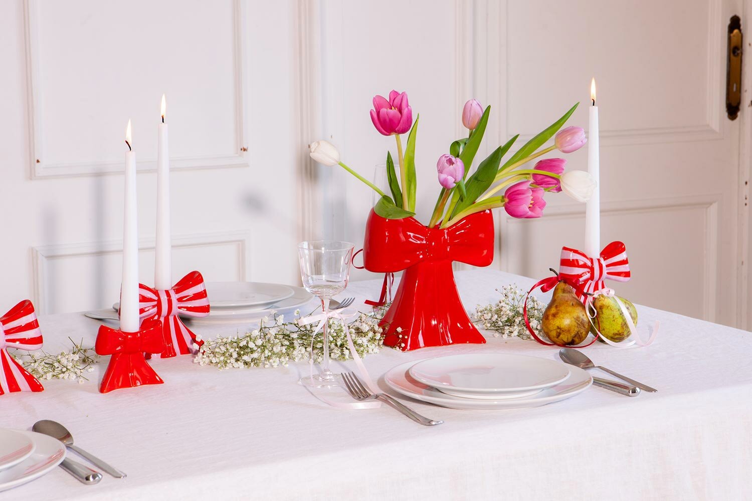 Подсвечник bow, 11х12х5 см, красно-белый — фото 1