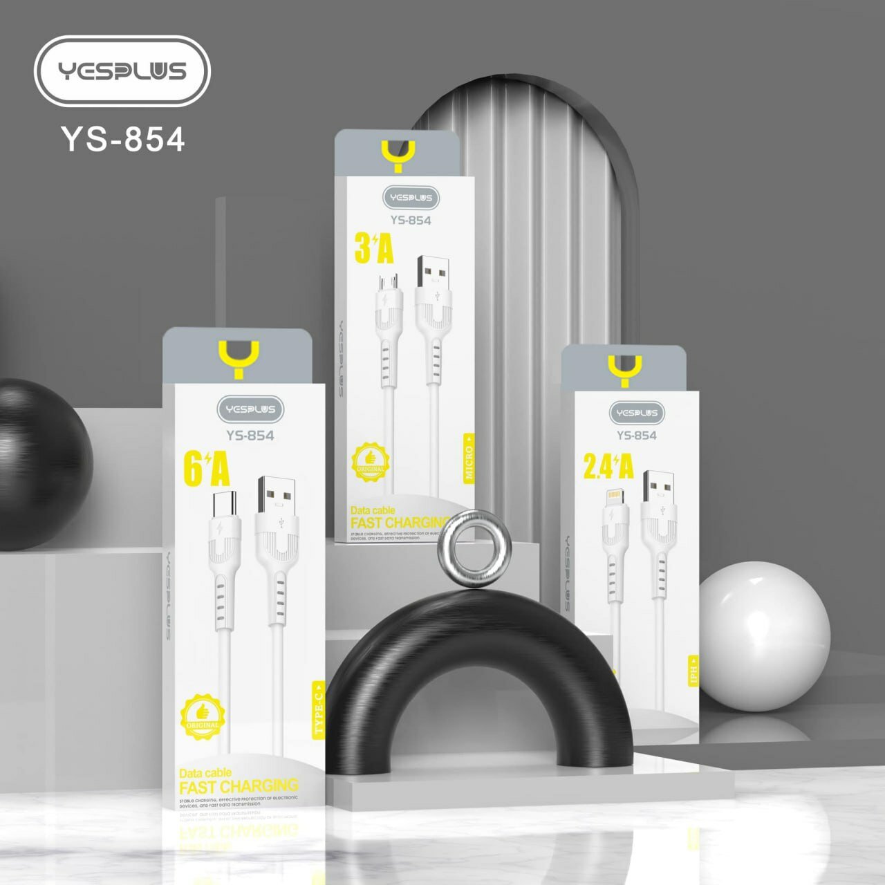 Кабель YESPLUS YS-854 для быстрой зарядки, Type-C, Micro-USB, Lightning