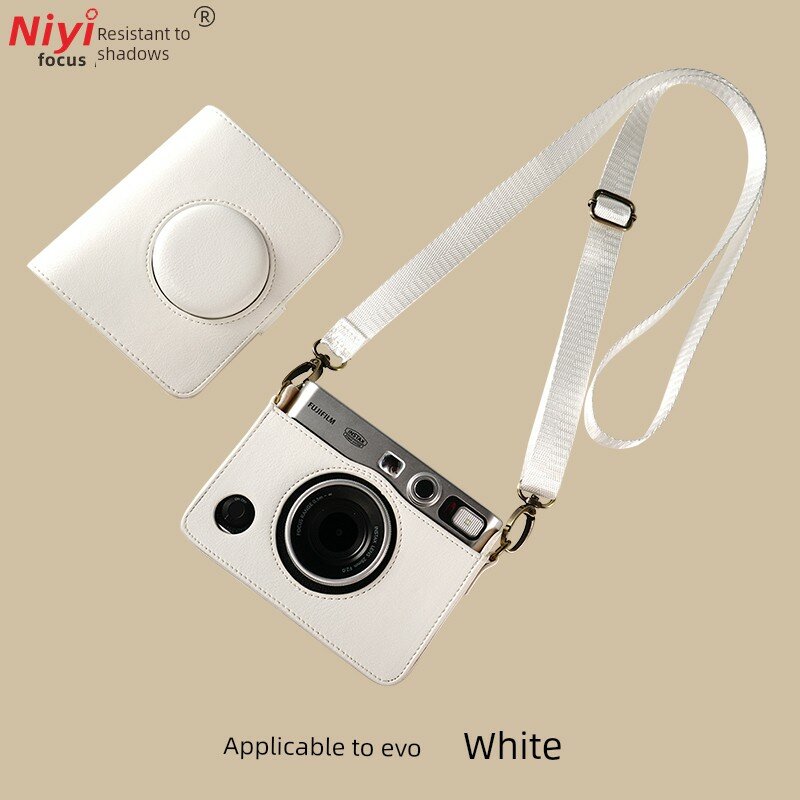 Премиум белый кожаный чехол для Instax Mini Evo с ремешком, компактная защита
