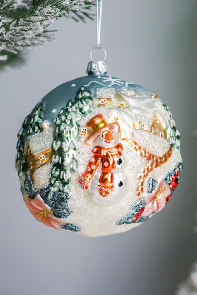 Ёлочный шар доброе утро снеговика В оранжевом, стекло, 11 см, EDG 6500756A999-1