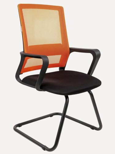 Изображение товара Конференц кресло CHAIRMAN 606 V ткань/сетка, черный/оранжевый офисный стул на полозьях со спинкой сеткой