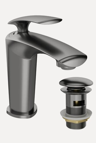 Изображение товара Смеситель для раковины в ванную STWORKI Гётеборг с донным клапаном, вороненая сталь матовая, латунь, рычажный, кран для ванной в раковину с керамическим картриджем, финский