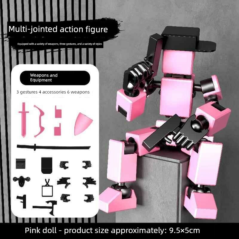 3D-печатная фигурка в стиле блоков, розовая, 3 позы, 4 аксессуара, 6 оружий