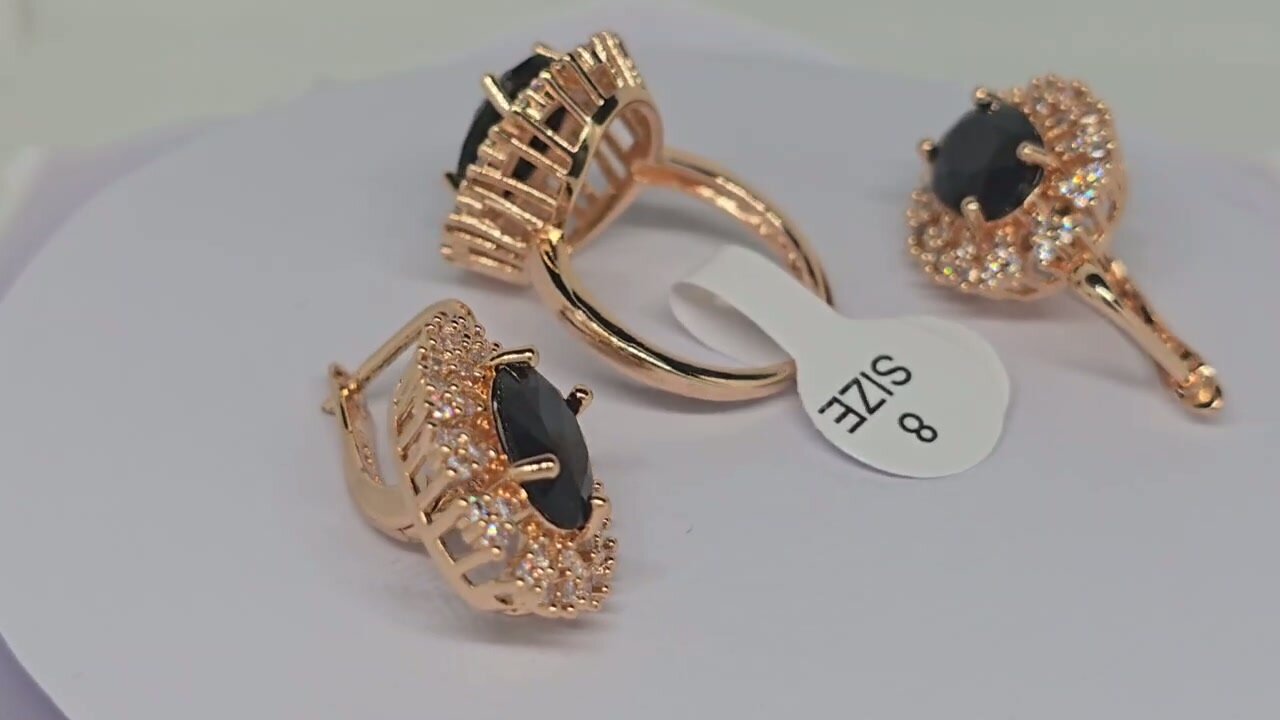 Комплект бижутерии: кольцо, серьги, аметист, фианит, размер кольца 18, черный — фото 1