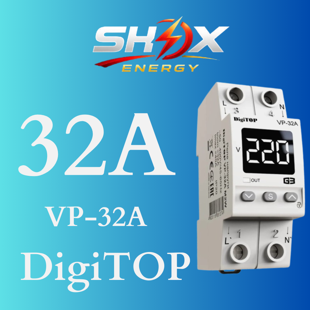 Реле напряжения DigiTOP VP-32A M2W Украина IP20 7 кВт SHOX ENERGY