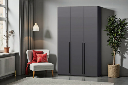 Изображение товара Распашной трехсекционный шкаф Лорена Пакс-3 с антресолью Серый Графит 162 PE NOW 120x40x230 см, Фиеста