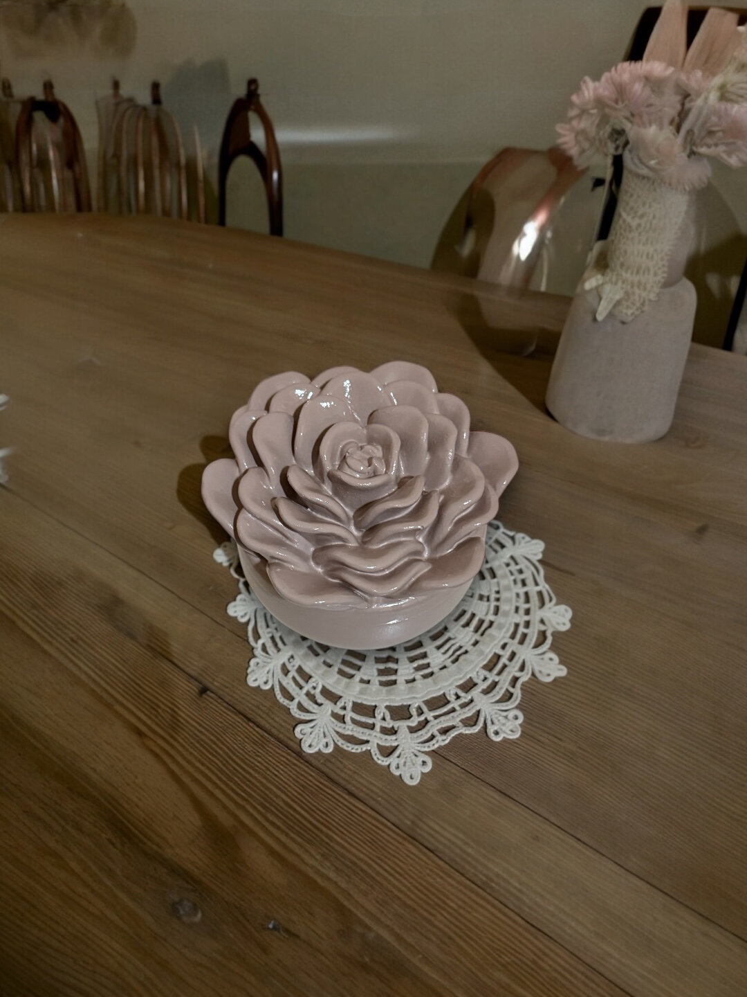 Шкатулка декоративная "Пион", бежевая, гипсовая, ручная работа