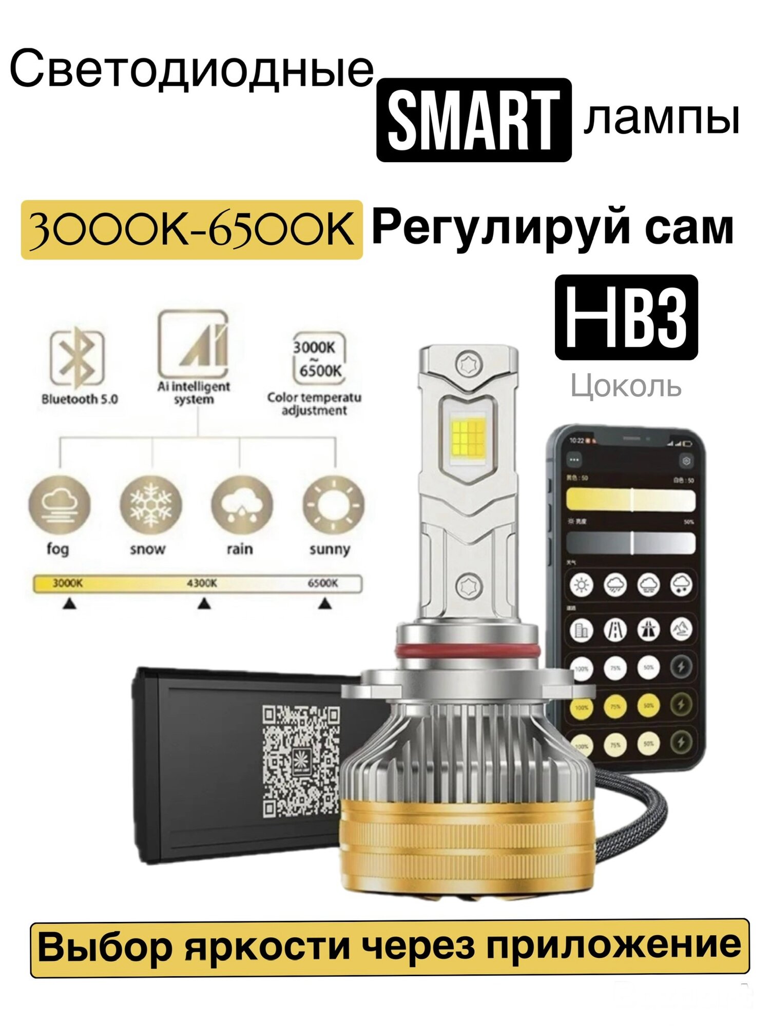 Led лампы HB3 управление со смарфона