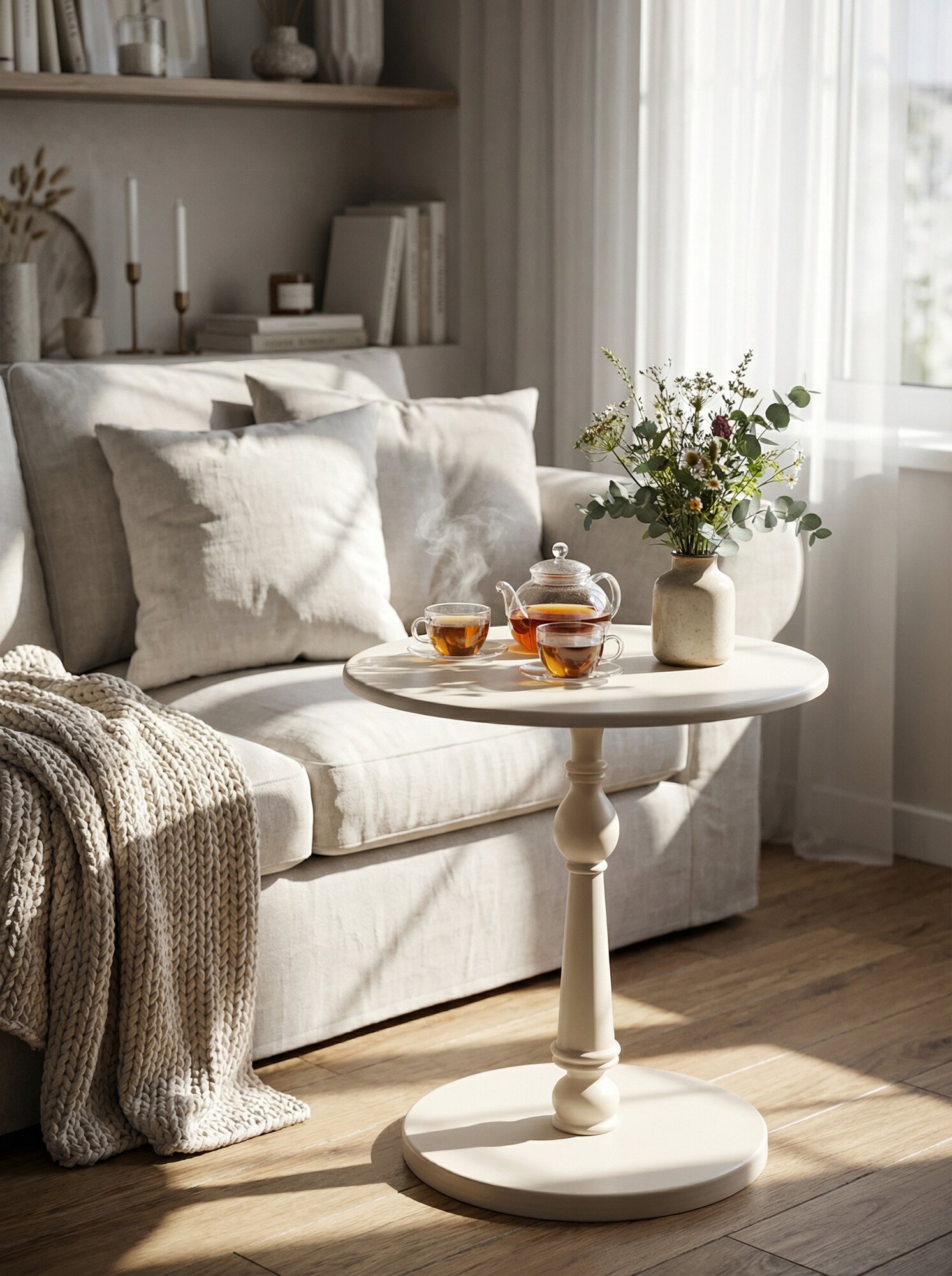 Стол журнальный IFERS Рио 5 в гостиную, круглый, кофейный цвет слоновая кость