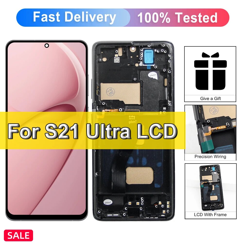 ЖК-дисплей 6,66 дюйма S21 Ultra для Samsung Galaxy S21 Ultra 5G G998 G998U/B, Silver with Frame