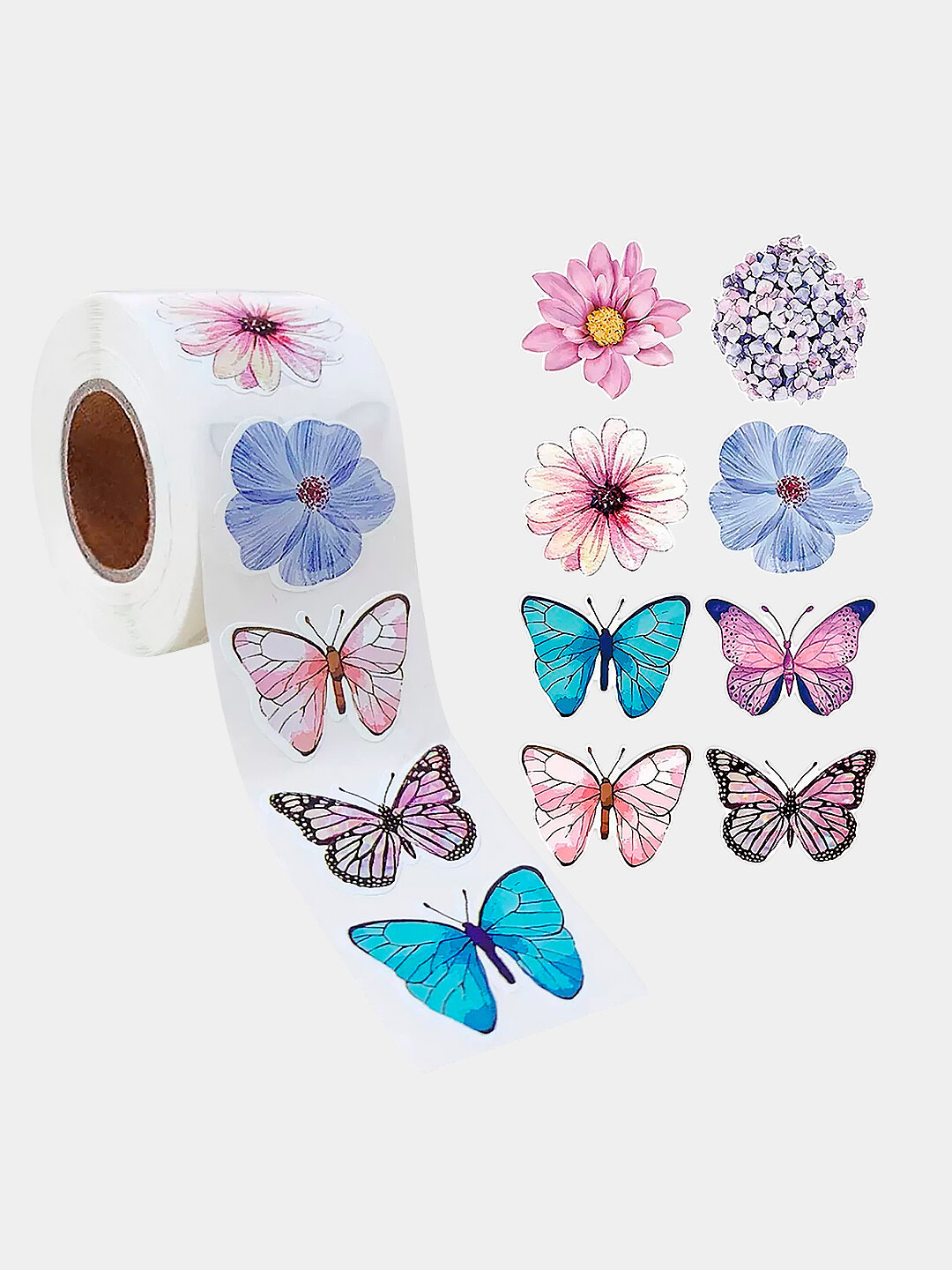 Рулонные стикеры наклейки, декоративные наклейки для упаковки, подарков и творчества Комплект 500 шт Бабочки