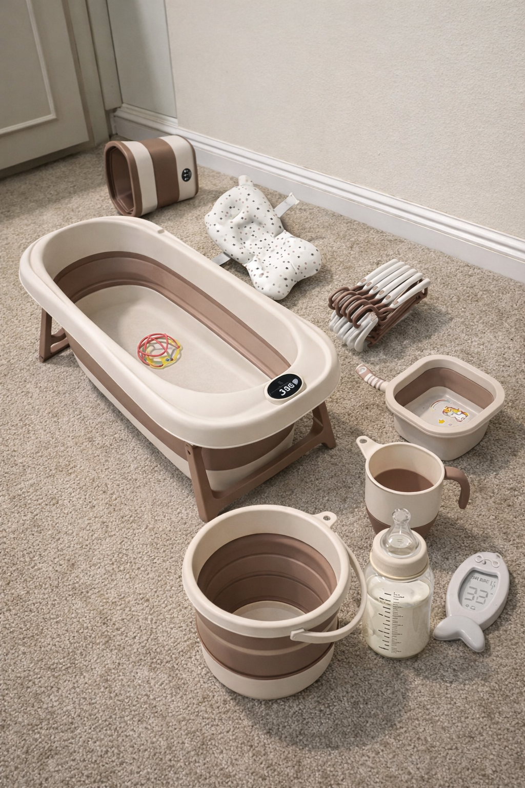 Складная ванночка для новорожденных с термометром и аксессуарами 9 в 1